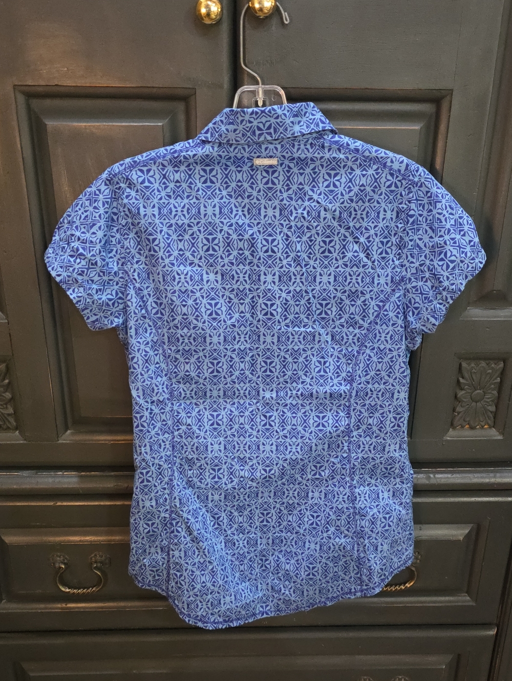 Columbia Small Womens Blue Patterned Short-Sleeve Button-Up Shirt Cotton Outdoor - Picture 3 of 13